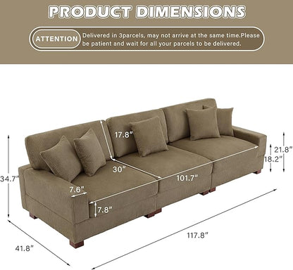 Modular Sectional Couches for Living Room, 118" Modern Upholstered 3-Seater Sofa Couche for Living Room Bedroom, Camel