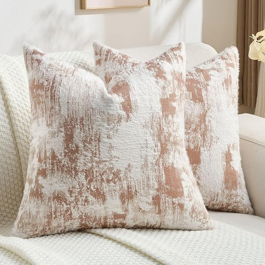 FUTEI Rust White Decorative Throw Pillow Covers 24x24 Inch Set of 2,Soft Faux Cashmere Jacquard - Textured & Cozy Euro Pillow Shams,Modern Home Decor for Couch Bed Living Room