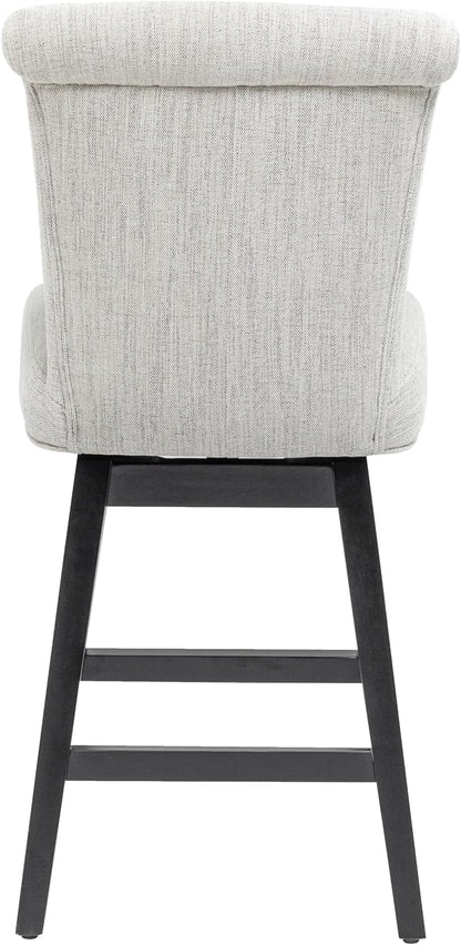 Bar Stool, 26 Inch Upholstered Barstools with 15.7" High Back and Footrest, Swivel Counter Height Barstools for Kitchen Island Home Bar Performance Fabric Ivory White