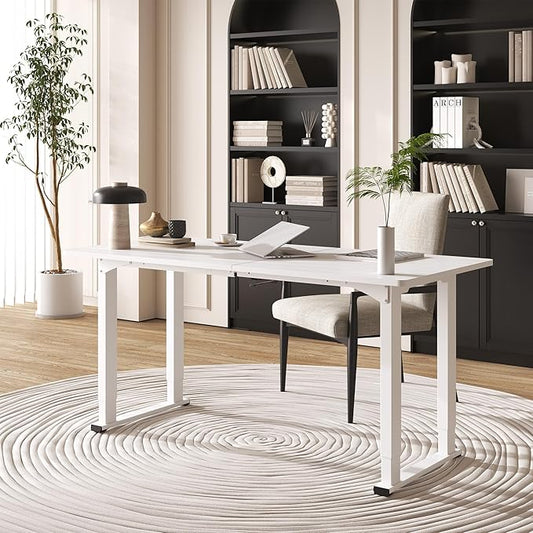 4 Legs Standing Desk, Large 55x28 Inches Electric Adjustable Height Desks with Splice Board, Stand Up Desks Home Office Computer Workstation, White
