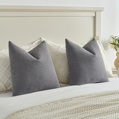 FUTEI Dark Grey Decorative Throw Pillow Covers 26x26 Inch Set of 2,Soft Cozy Wheat Ear Striped Patterns Euro Pillow Shams,Modern Home Decor for Couch Bed Living Room