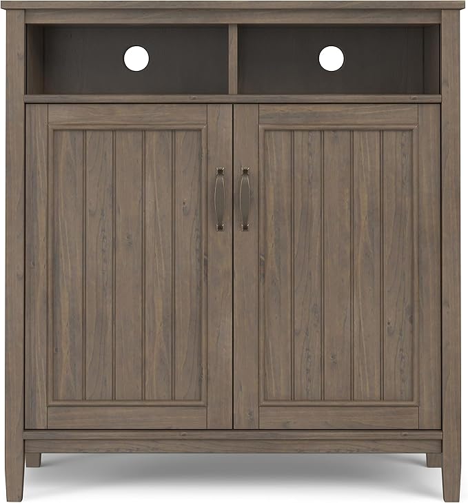 SIMPLIHOME Lev SOLID WOOD 39 Inch Wide Contemporary Medium Storage Cabinet in Smoky Brown, For the Living Room, Entryway and Family Room
