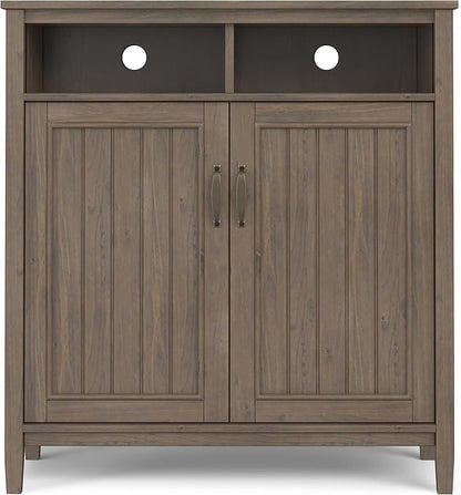 SIMPLIHOME Lev SOLID WOOD 39 Inch Wide Contemporary Medium Storage Cabinet in Smoky Brown, For the Living Room, Entryway and Family Room