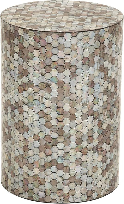 Deco 79 Mother of Pearl Shell Geometric Handmade Side End Accent Table Mosaic End Table, Side Table 14" x 14" x 20", Multi Colored