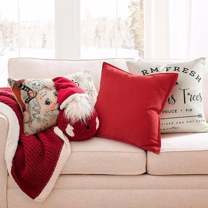 ZWJD Christmas Pillow Covers 22x22 Set of 2 Chenille Throw Red Cushion Covers with Elegant Design Soft and Luxurious Decorative Pillows for Couch, Bed, and Christmas Decor