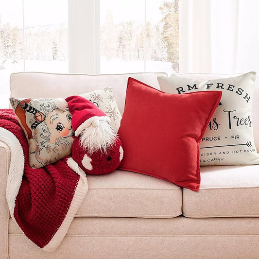 ZWJD Christmas Pillow Covers 22x22 Set of 2 Chenille Throw Red Cushion Covers with Elegant Design Soft and Luxurious Decorative Pillows for Couch, Bed, and Christmas Decor
