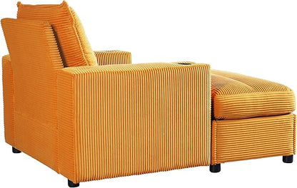 Christopher Knight Home Zoe Oversized Chaise Lounge Chair Indoor with Cup Holders & USB Charging Port, Corduroy Upholstered Sofa Bed + Ottoman with Storage, Comfy Deep Seat Sleeper Sofa Chair, Yellow