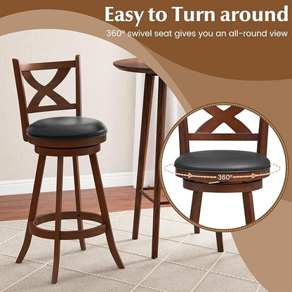 COSTWAY Bar Stools Set of 4, 30 Inch Classic Bar Height Chairs with X-Shaped Open Back, 4 PCS Swivel Barstool Set for Kitchen Island, Pub, Bistro, Café, Espresso (4, 30 Inch)