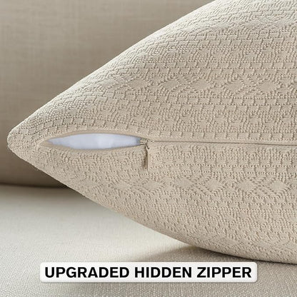 FUTEI Beige Chenille Throw Pillow Covers 20x20 Inch Set of 2,Soft Striped & Diamond Textured Cushion Cases,Modern Home Decor for Couch Living Room