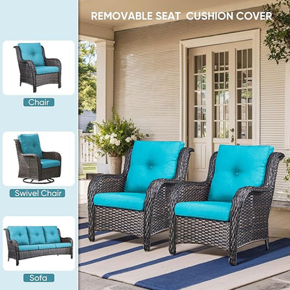 8-Piece Outdoor Patio Cushion Set - Fade & Water Resistant with Removable Olefin Cover, 22x24x4 Inch Memory Foam Cushions for Wicker Sectional Sofa – Teal/Buckle