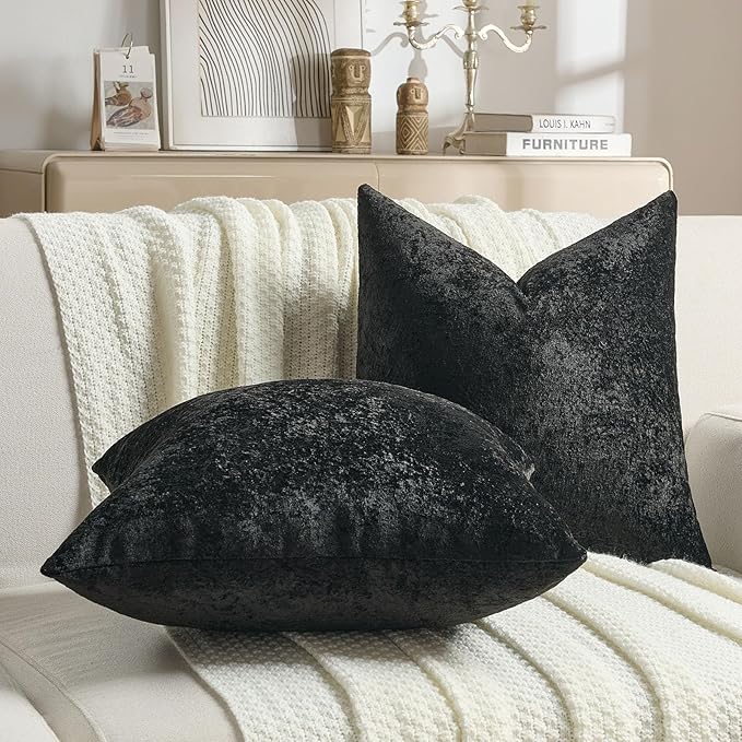 FUTEI Black Flannel Throw Pillow Covers 12x20 Inch Set of 2,Soft Dimensional Textured Lumbar Pillow Cases,Modern Home Decor for Couch Living Room