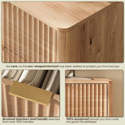 47'' Wide 6 Drawers Dresser for Bedroom,Modern Fluted Vertical Chest with Rounded Corners,Fluted Dresser for Living Room,Hallway, Natural Wood