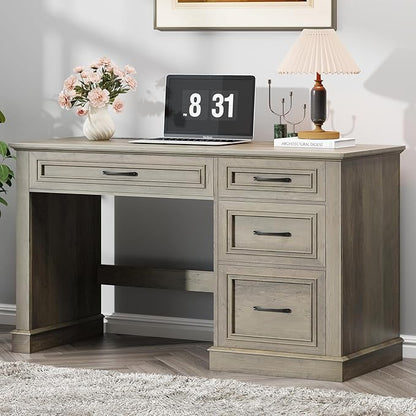 Vabches Farmhouse 47" Executive Desk, Computer Desk with Drawers and File Drawer, Workstation Computer Desk with Charging Station for Home Office,Study,Dark Grey.