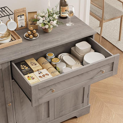 HOSTACK Buffet Cabinet with Storage, Modern Sideboard Buffet with Doors, Wood Coffee Bar Kitchen Storage Cabinet with Drawer and Adjustable Shelf for Kitchen, Dining Room, Living Room, Ash Grey