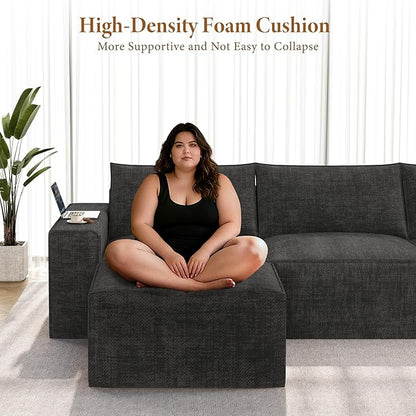 Vesgantti 114" Modular Sectional Boneless Couch, Modern 3 Seater Sofa with Ottoman & Deep Seat, Convertible Chenille L Shaped Cloud Couches for Living Room, No Assembly Required, Black