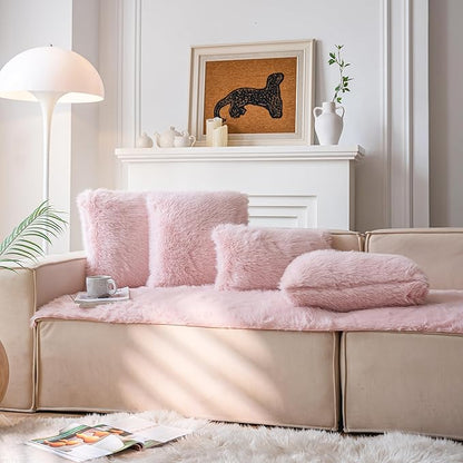 Neelvin Brown Faux Fur Cozy Fluffy Double-Sided Decorative Throw Pillow Covers 12x20 inch Set of 2,Velvet Pillowcase Cushion Case for Sofa Couch