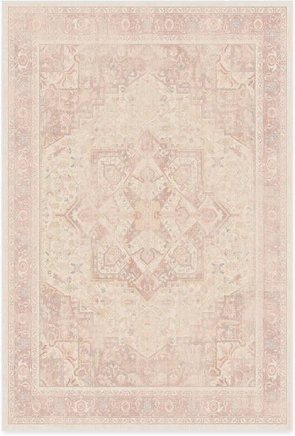 RUGGABLE Washable Area Rug – Kamran Soft Pink 6x9, Stain-Resistant, Non-Slip – Medium Machine Washable Rugs for Living Room, Bedroom, Hallway, Entryway & Office–with Standard Pad