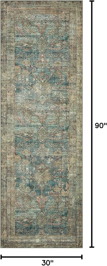 Loloi Magnolia Home by Joanna Gaines Banks Collection BAN-01 Ocean/Spice 2'-6" x 7'-6", .13" Pile Height, Machine Washable, Runner Rug