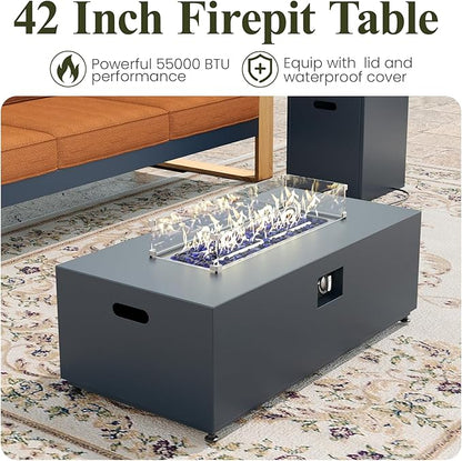 LayinSun 4 Pieces Aluminum Patio Furniture Set with Fire Pit Table, Oversized Seat with Hight Back, Outdoor Conversation Sets for Porch, Balcony, Deck