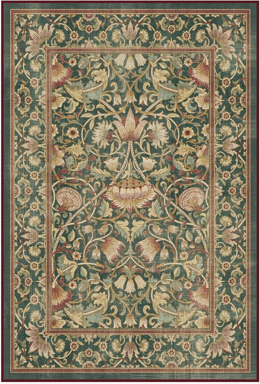 RUGGABLE x Morris & Co Machine Washable Area Rug – Lodden Soft Evergreen & Gold 4x6, Stain-Resistant, Non-Slip – Medium Rugs for Living Room, Bedroom, Hallway, Entryway & Office–with Standard Pad