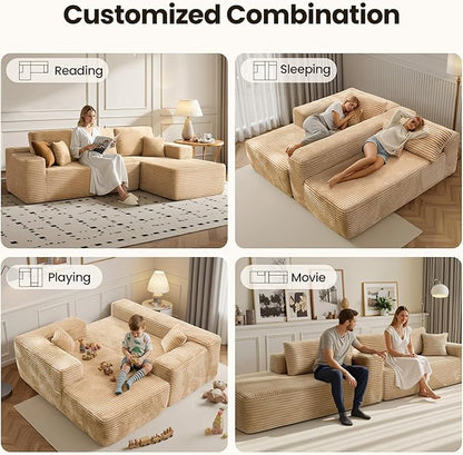 104" Cloud Sectional Couch with Chaise, Boneless L-Shaped Cloud Couch with Deep Seat, Soft Plush Modern Minimalist Sofa, Assembly Free Comfy Sofa for Office Living Room Apartment(Beige, Right Chaise)