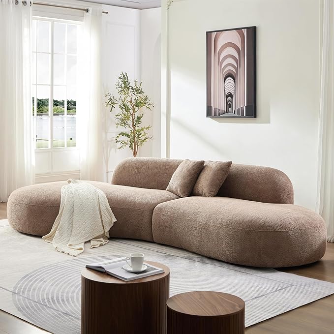 135.4" Oversized Curved Sofa, Modern Minimalist Comfy Sectional Couch, Upholsted Boucle Luxury Sofas Chaise, 6 Seater Modular Couches for Living Room Home Office Apartment (Left Facing,Camel)