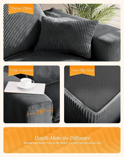 137" Comfy Cloud Couch with U-Shape Chaise & Deep Seat, Modular Sectional Sofa in a Box, Boneless Upholstered Couches for Living Room, No Assembly Required (Soft Corduroy, Gray)