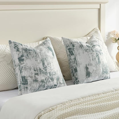 FUTEI Teal White Decorative Throw Pillow Covers 26x26 Inch Set of 2,Soft Faux Cashmere Jacquard - Textured & Cozy Euro Pillow Shams,Modern Home Decor for Couch Bed Living Room