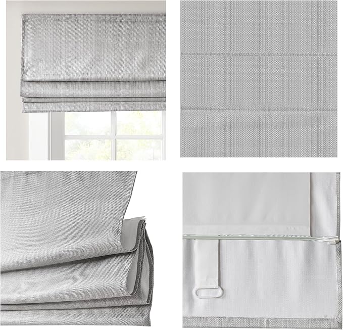 Madison Park Galen Cordless Roman Shade, 23"W x 64"H, Sheen Grey – Room Darkening, Thermal Insulated, Energy Efficient Window Blind with Subtle Sheen Basketweave Fabric for Privacy