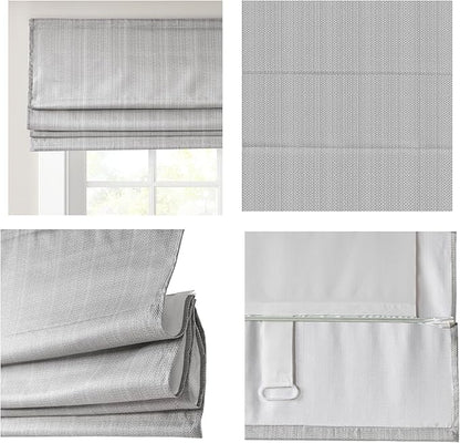Madison Park Galen Cordless Roman Shade, 23"W x 64"H, Sheen Grey – Room Darkening, Thermal Insulated, Energy Efficient Window Blind with Subtle Sheen Basketweave Fabric for Privacy