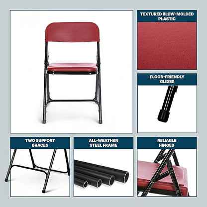 OEF Furnishings OEF800 Series Premium Heavy-Duty Plastic Folding Chairs, Lightweight, Durable Seating for Indoor and Outdoor Use, 500 lb Capacity (4-Pack, Red Plastic with Black Frame)