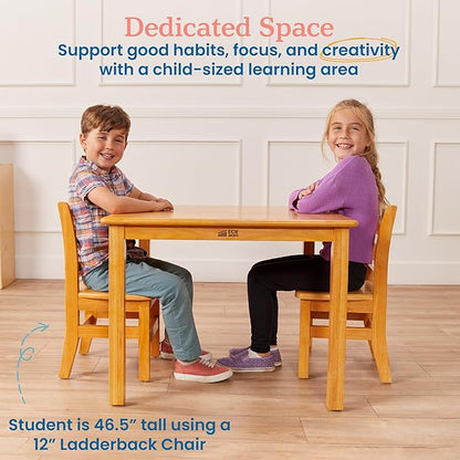 ECR4Kids 30in Square Hardwood Table with 22in Legs, Kids Furniture, Honey