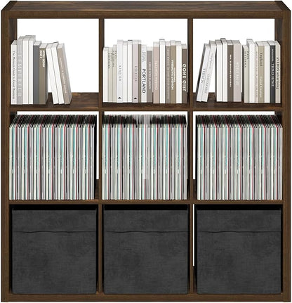 Furinno Cubicle Book Shelf, 9-Cube Thick Frame Bookshelf, Reversible Bookcase with Open Back, 14.6 x 43.8 x 43.8, for Living Room, Bedroom, Home Office, Amber Pine