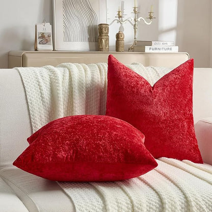 FUTEI Christmas Red Flannel Throw Pillow Covers 24x24 Inch Set of 2,Soft Dimensional TextuChristmas Red European Cushion Cases,Modern Home Decor for Couch Living Room