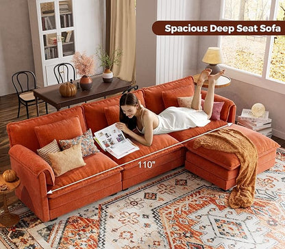 ELUCHANG Oversized 113" Modular Sectional Sofa, Comfy Cloud Couch, L Shaped Deep Seat Sofa Couches for Living Room, 4-Seater Modern Sofa with Movable Ottoman, DIY Combination - Chenille Terracotta