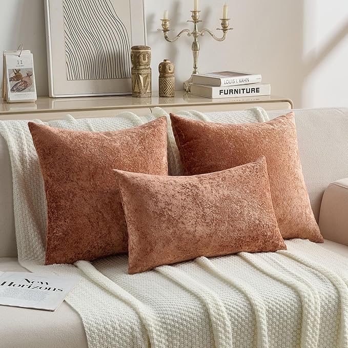 FUTEI Rust Flannel Throw Pillow Covers 24x24 Inch Set of 2,Soft Dimensional Textured European Cushion Cases,Modern Home Decor for Couch Living Room