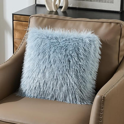 FUTEI Dusty Blue Decorative Throw Pillow Covers 18x18 Inch Set of 2,Soft Cozy Faux Fine Wool Textured Cushion Case,Modern Home Luxury Decor for Couch Bed Living Room