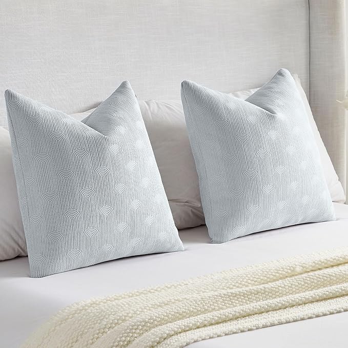 FUTEI Light Blue Chenille Decorative Throw Pillow Covers 20x20 Inch Set of 2,Soft Cozy Striped Geometric Patterns Cushion Cases,Modern Home Decor for Couch Bed Living Room