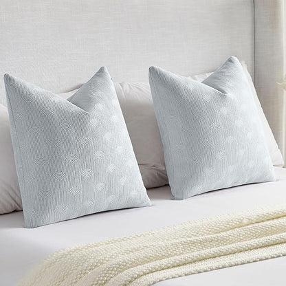 FUTEI Light Blue Chenille Decorative Throw Pillow Covers 16x16 Inch Set of 2,Soft Cozy Striped Geometric Patterns Cushion Cases,Modern Home Decor for Couch Bed Living Room
