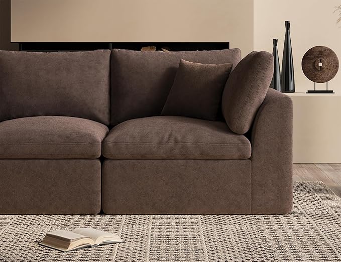 Oversized Cloud Sectional Couches for Living Room, Boneless U Shaped Couch with Ottoman, 4 Seater Modular Sectional Sofa, Brown