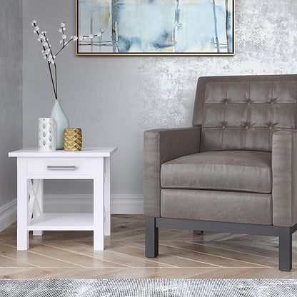 SIMPLIHOME Kitchener SOLID WOOD 21 inch Wide Square Contemporary End Table in White for the Living Room and Bedroom