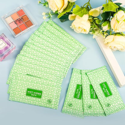 100 Pcs Wet Wipes Individually Wrapped, Personal Cleansing Wipe, Travel Size Hand Wipe, Green Tea Wipes Bulk for Homeless, Suitable for Restaurant, Wedding, Barbecue, Light Green (100 PCS)