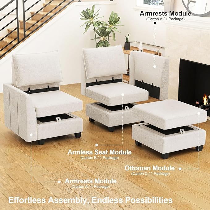 Belffin Oversized Modular Sectional Sofa Sleeper Sectional Couch with Storage Chenille Sofa Bed for Living Room, 12 Seats, Beige