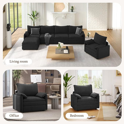 Vesgantti 40" Single Seat Sofa, Comfy Cloud Couch Deep Seat Upholstered Couch Chenille Modern Sofa with Armrest Pillow, Easy Assembly for Living Room, Bedroom and Apartment, Black
