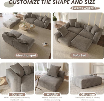 Oversized Modular Sectional Sofa with Ottomans,5 Seater Corduroy L Shaped Reversible Corner Couch,181.1" Convertible Sofa & Couch Free Combination for Living Rooom,Brown