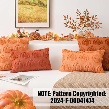 Kevin Textile Fall Pillow Covers 12x20 Inch Set of 2 Soft Pumpkins Decorative Lumbar Throw Cushions Plush Autumn Faux Fur Harvest Gift for Couch Sofa Chair Bedroom Home Decor, Brown