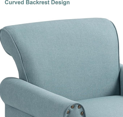 Accent Chair, Upholstered Armchair with High Resilience Sponge & Wood Legs, Mid-Century Modern Comfy Single Sofa Reading Chairs for Living Room, Bedroom (Blue, Set of 1)