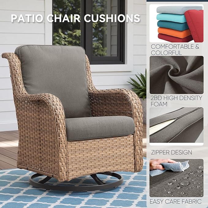 8-Piece Outdoor Patio Cushion Set - Fade & Water Resistant with Removable Olefin Cover, 22x24x4 Inch Memory Foam Cushions for Wicker Sectional Sofa – Grey/Regular