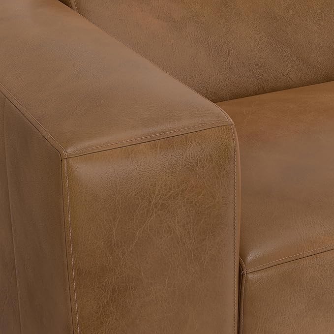 SIMPLIHOME Rex U-Shaped Sectional Modular Sofa in Full-Grain Genuine Leather, Caramel Brown, 144-inches Wide, Handcrafted Modern-Style Large Leather Couch for Living Room
