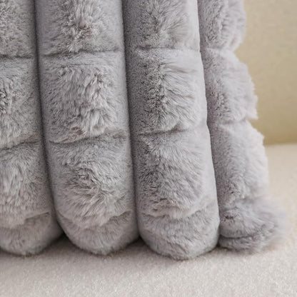 Neelvin Grey Faux Fur Cozy Soft Plaid Decorative Throw Pillow Covers 20x20 inch Set of 2,Velvet Pillowcase Cushion Case for Sofa Couch